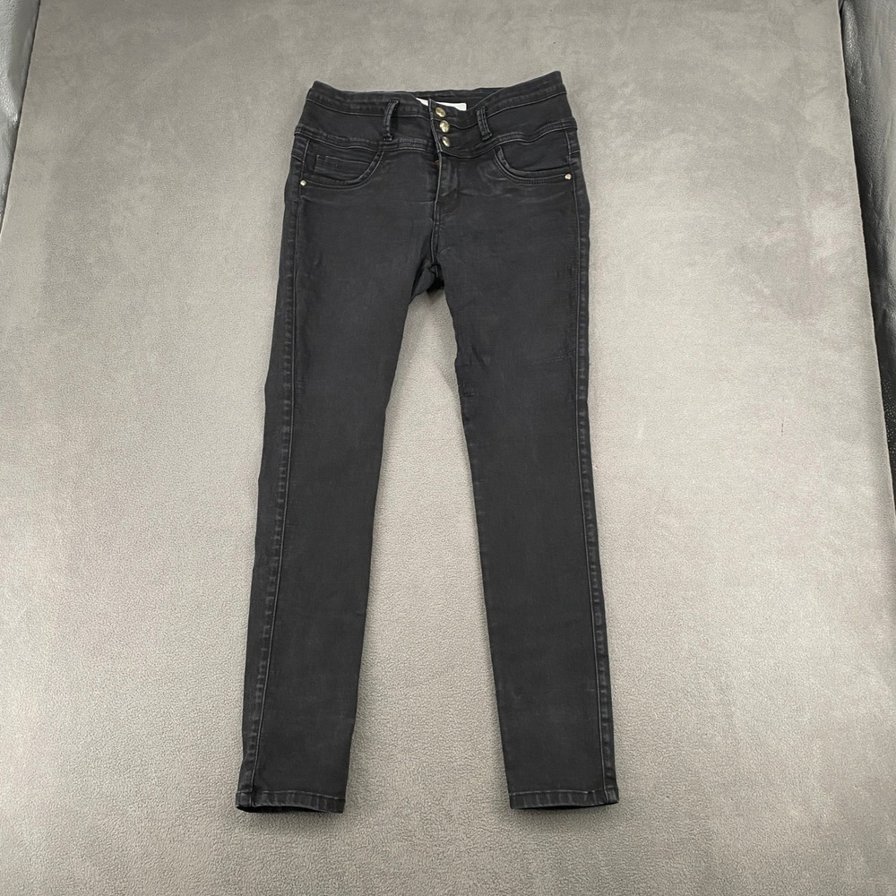 Chocolate Denim Art Skinny Jeans Black High Waisted Triple Button Size 11